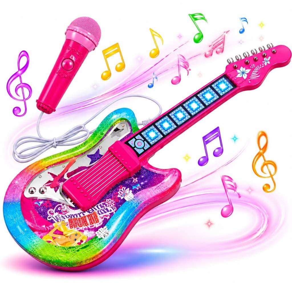 Guitarra e Microfone Infantil Feminino Vários Acessórios Brinquedos Menina
