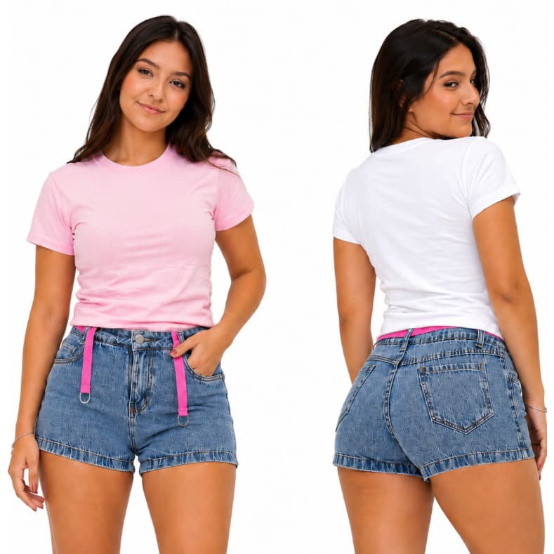 conjunto feminino short e t-shirt juvenil estiloso verão dia a dia premium tendencia blusinha baby look