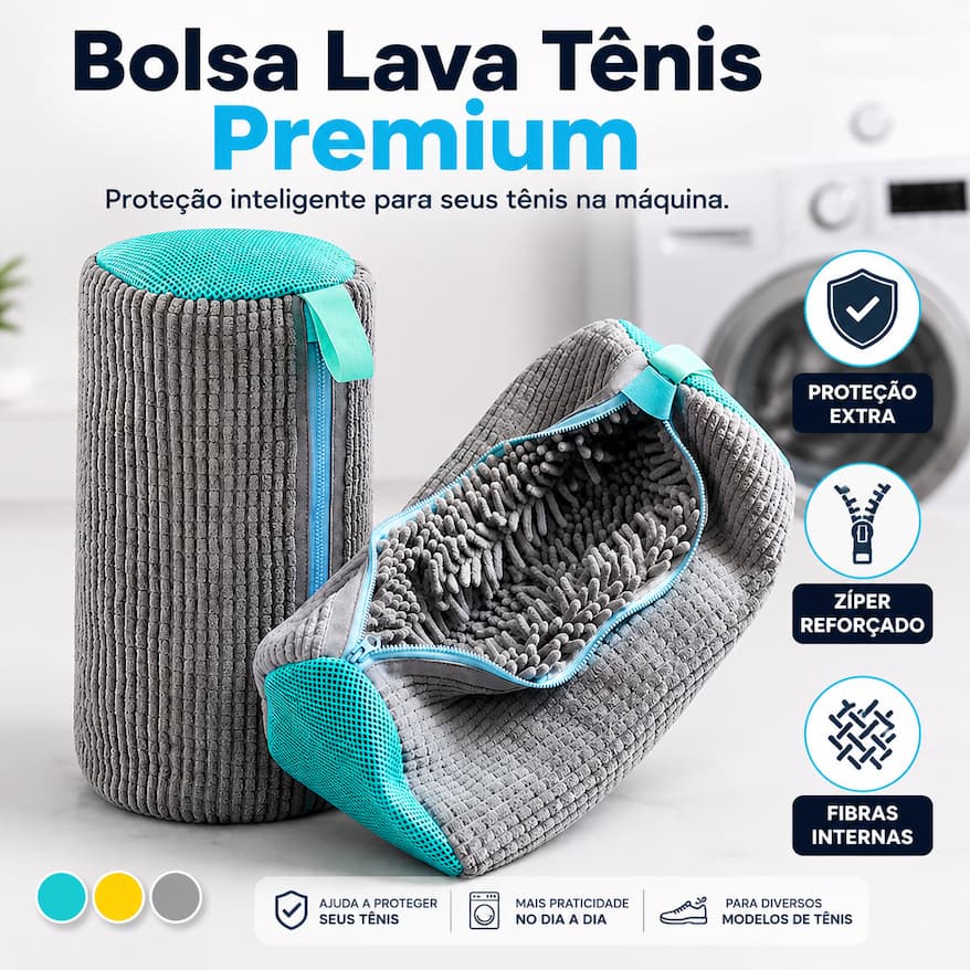 Bolsa Lava Tênis Premium Saco Protetor para Máquina de Lavar Anti Impacto com Fibra Interna Zíper Reforçado Durável