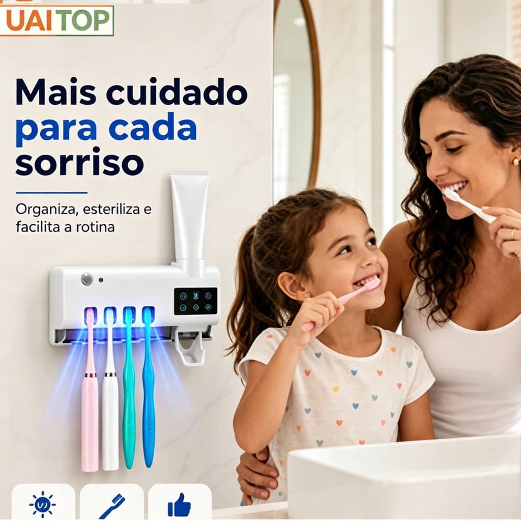 esterilizador de escova de dente esterilização UV germicida sem furo na parede suporte de escova de dente