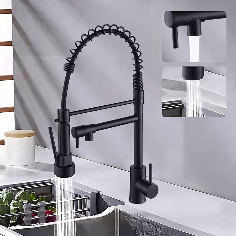Torneira Monocomando de Cozinha Inox 304 com Ducha 360° Com pulverizador removível Preto