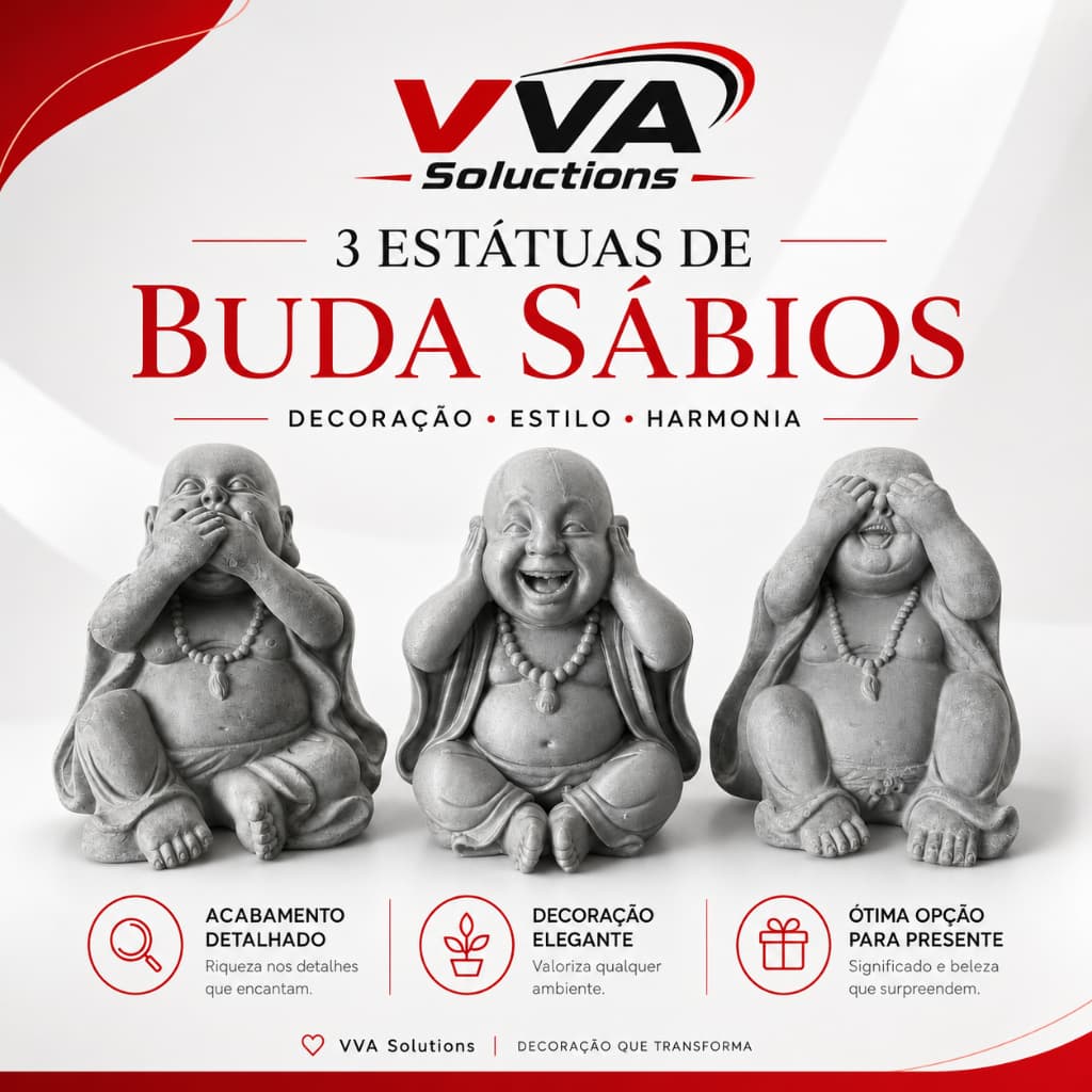 Kit 3 estátuas Buda Sábio decoração paz escritório casa trabalho harmônia Deus