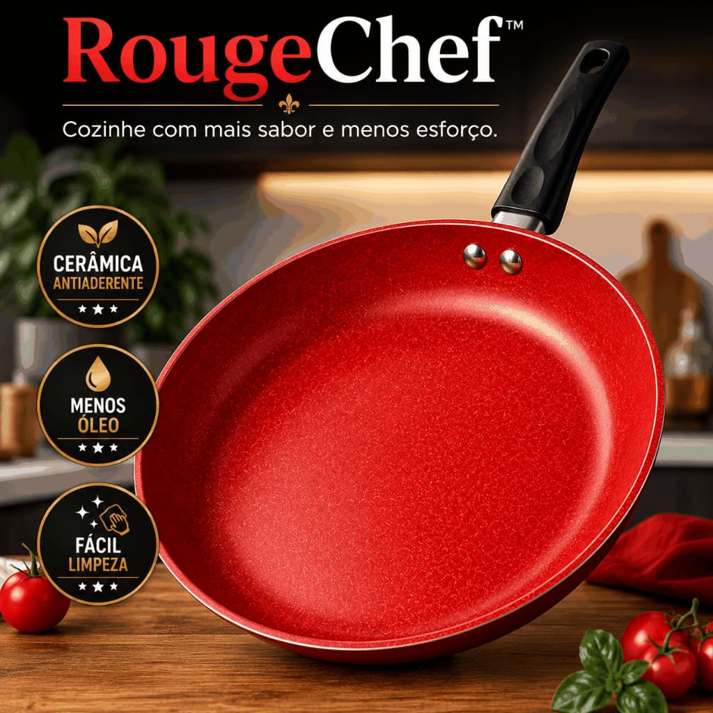 Frigideira Cerâmica Antiaderente 22cm Vermelha Cozinha Saudável Menos Óleo Fácil Limpeza RougeChef