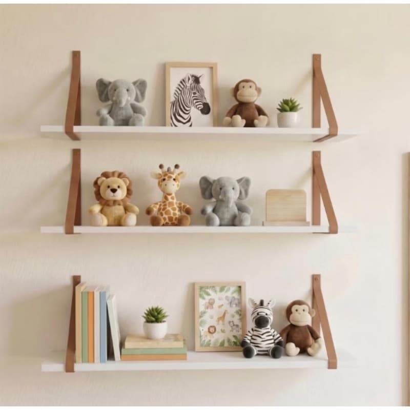 Prateleira Suspensa MDF 80x20 cm com Alças de Couro – Kit com 2 Unidades