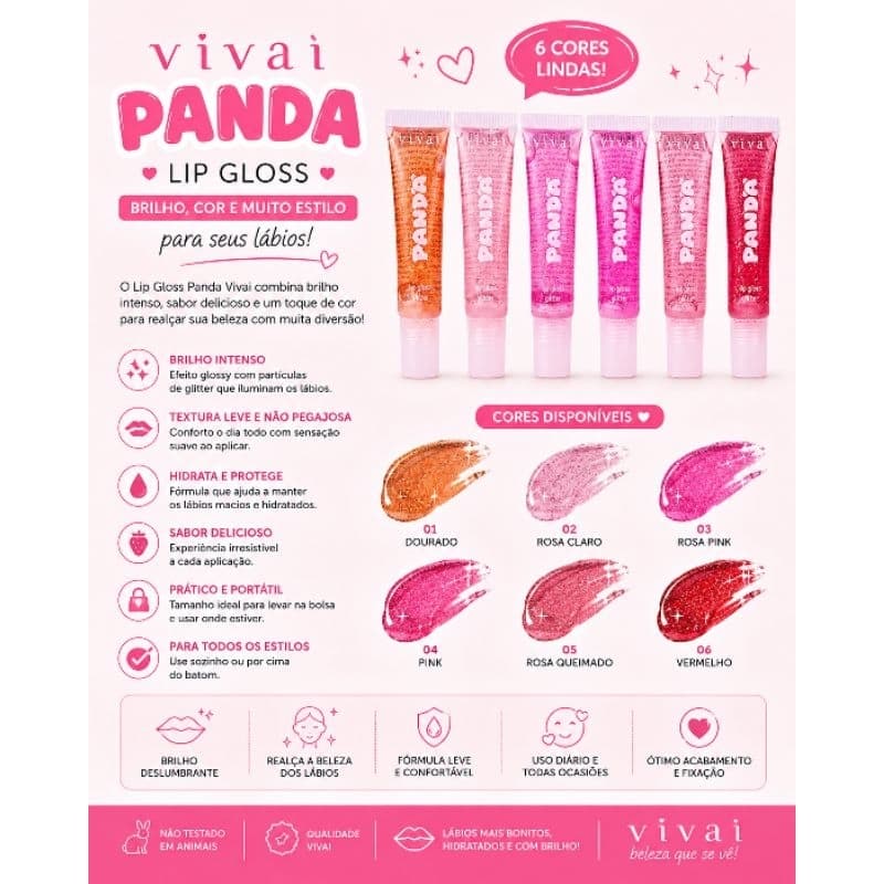 Lip gloss gliter hidratante panda Vivai