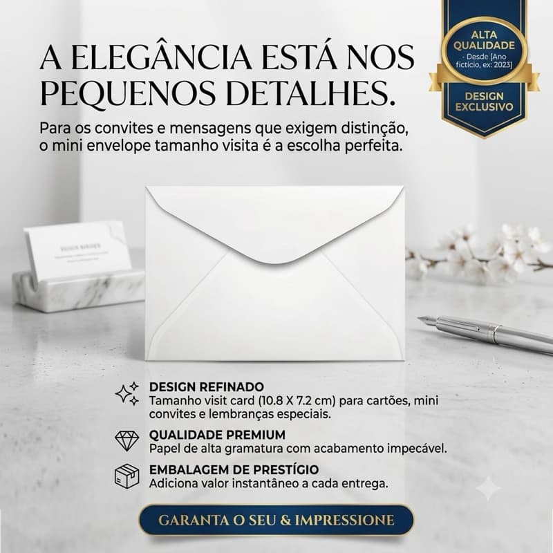 Mini Envelope Branco (10,8x7,2cm) Envelope Visita, Floricultura, Convite, Recados