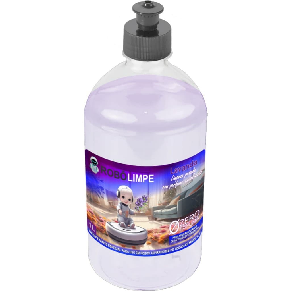 1 Litro LAVANDA ROBÔLIMPE Zero Espuma Desinfetante Germicida Bactericida para Robô Aspirador todas as marcas e modelos