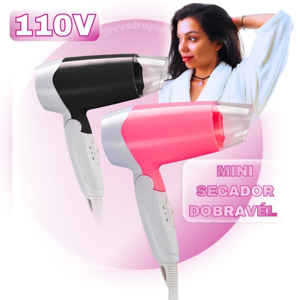 Mini Secador De Cabelo Portátil Dobrável 1200w Viagem