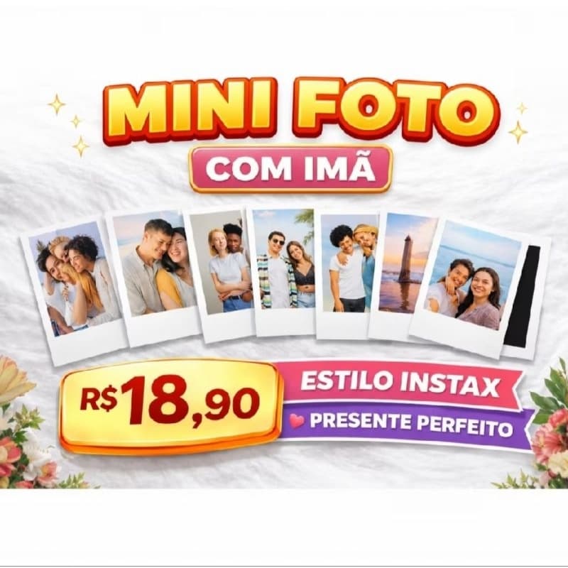 Mini Foto com Imã Estilo Instax 8,5cm x 5,5cm Impressão Alta Qualidade Presente Criativo