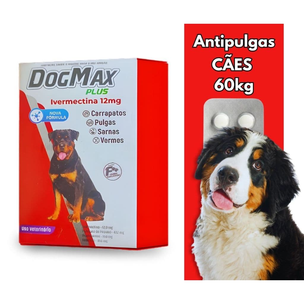 DogMax Plus - Ação 4 em 1 - Remédio para pulgas, carrapatos, vermes e sarna 4 Comprimidos 60kg