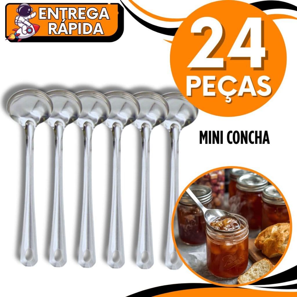 Jogo 24 Mini Concha Pequena Servir Molho Caldos Calda de Sorvete Farofa Vinagrete Utensílios Metal Aço Inox