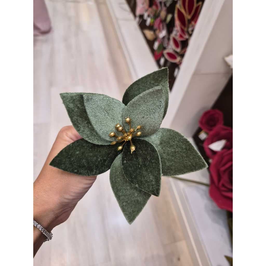 Jogo 4 Flores Natalina Bico Papagaio Veludo Verde Natal