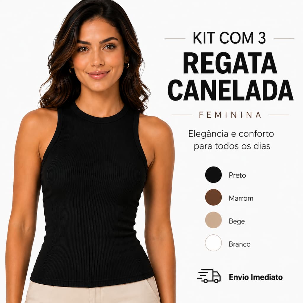 Kit Com 3 Regata Canelada Ribana Básica Blusinha Feminina Verão Blusa Feminino