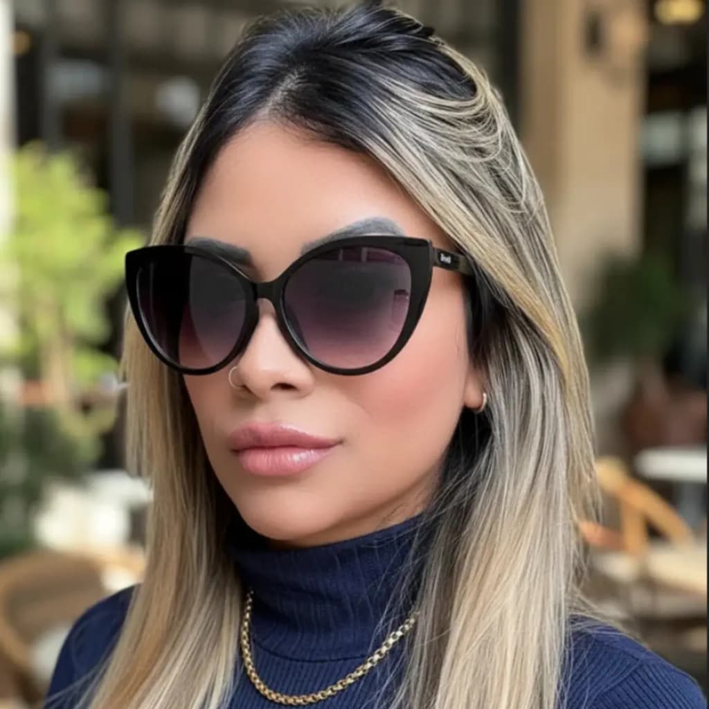 Óculos De Sol Finoti Gatinho Acetato Preto Feminino