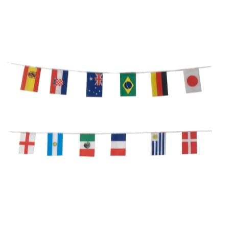 Varal de Bandeiras Decorativas 15 Metros – Estampas de Diversos Países para Festas e Eventos