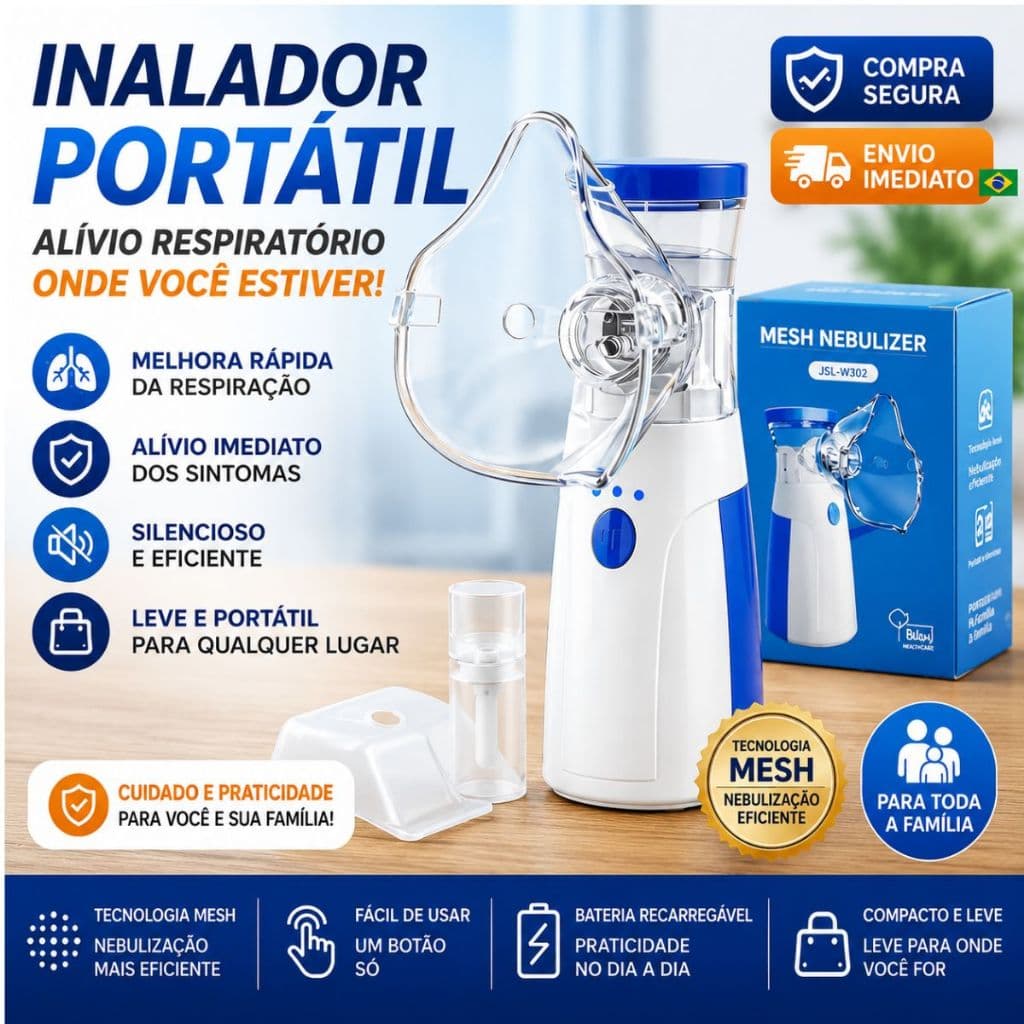 Inalador Nebulizador Portátil Recarregável Ultrassonico silencioso Crianças Adultos Alívio Respiratórias Asmas Gripe