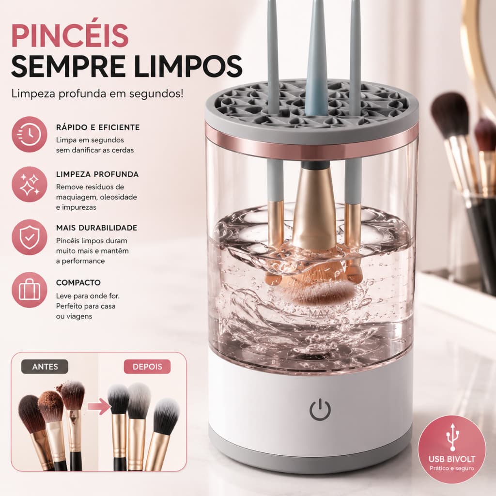 Lavador de Pincéis Maquiagem Elétrico Automático USB Limpador Portátil Higienizador de Pincéis