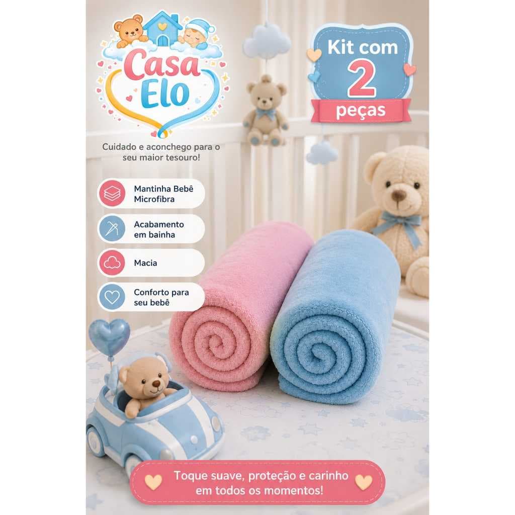 Kit 2 Mantinhas Bebê Microfibra Soft Macia Cobertor Infantil Enxoval Berço Carrinho