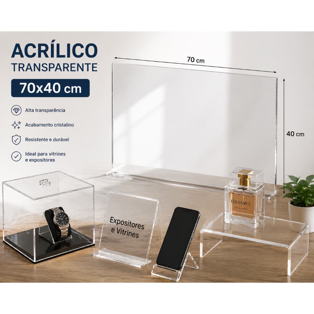Placa Acrílico Cristal Transparente 70x40cm Corte Laser 2mm 3mm 4mm 5mm 6mm 8mm 10mm