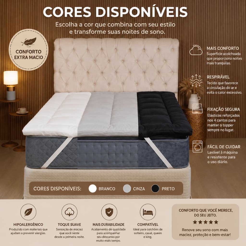 Pillow Top Colchonete para Colchão Casal Queen King Solteiro Protetor Matelado Extra Macio Respirável Lavável Conforto P