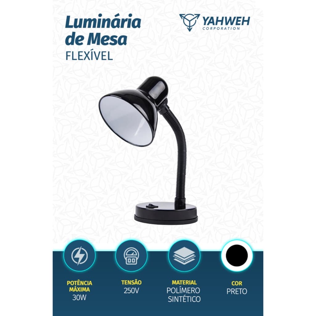 Luminária De Mesa Abajur 30w Com Haste Flexível Escritório Quarto Decorativa Bivolt Preta Branca Soquete E27