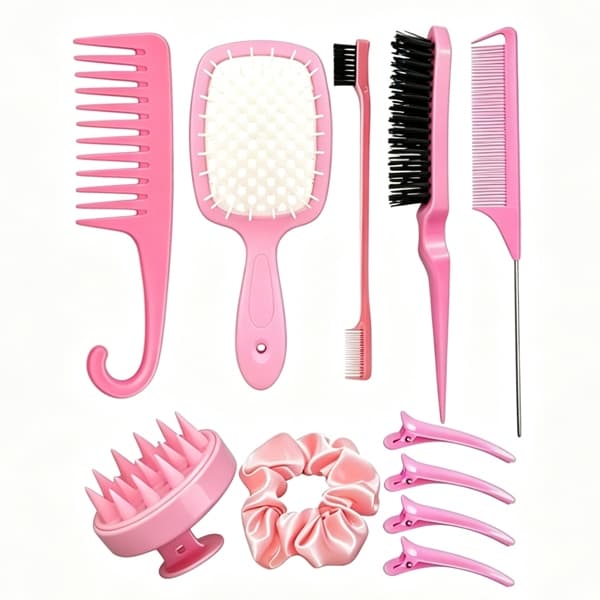 Kit 11pcs Escova Para Cabelos Cacheados Natural Curvo Rattail Pente Conjunto Ferramentas De Salão De Cabeleireiro