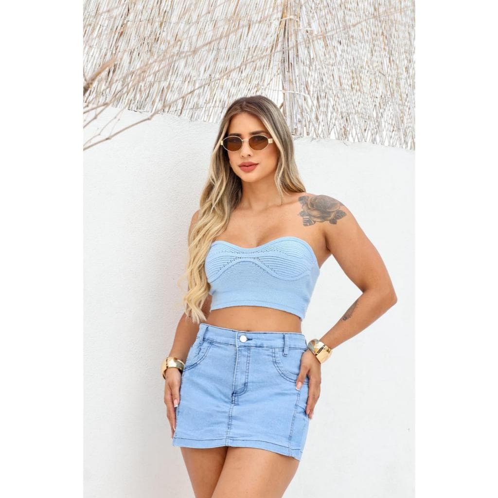 Short Saia Jeans Feminino Com Lycra