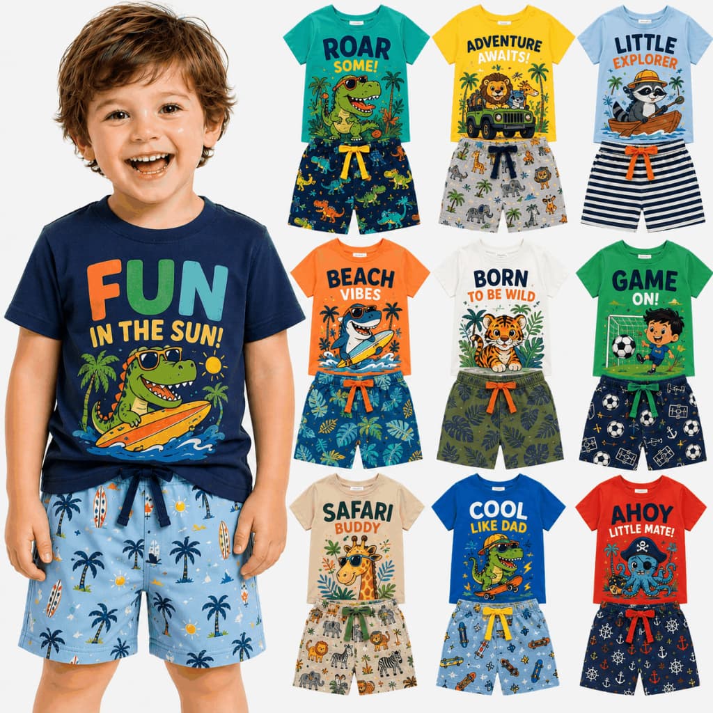 Kit Sortido 2 ou 4 Peças de Roupas Bebê Menino Infantil Verão Conjunto de Menino Infantil Masculino De Verão Manga Curta