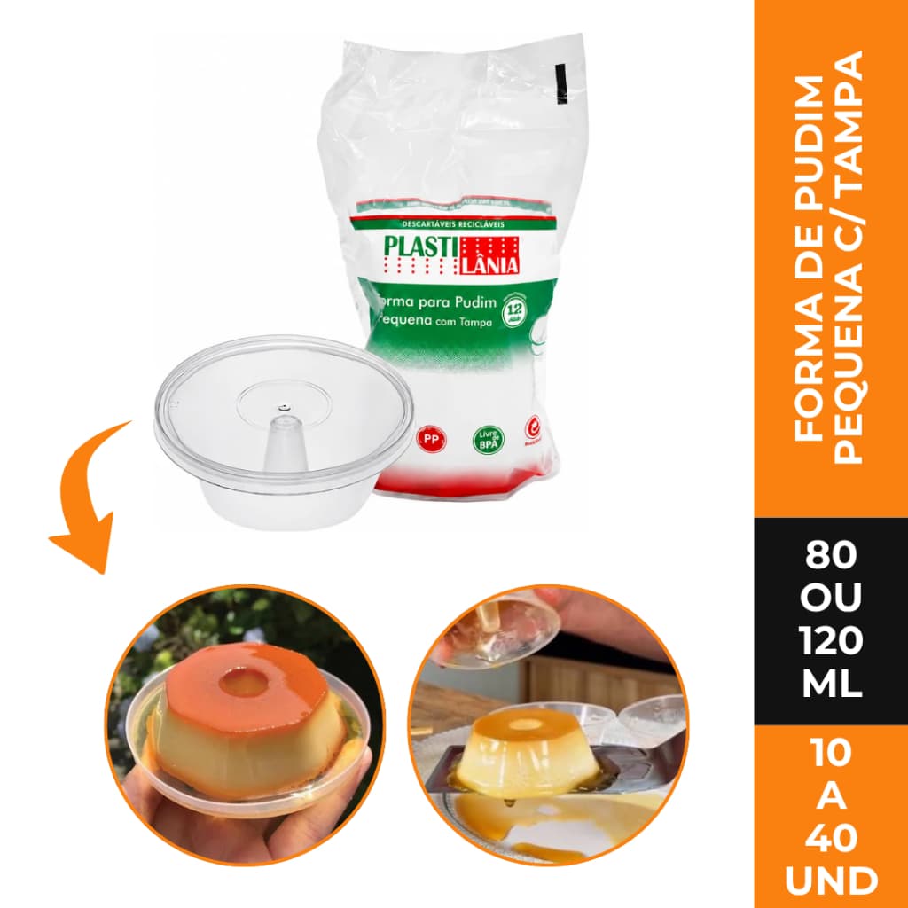 Forma de Pudim Pequena Com Tampa Plástica Para Pudim Bolo Gelatina Sobremesas Reutilizável