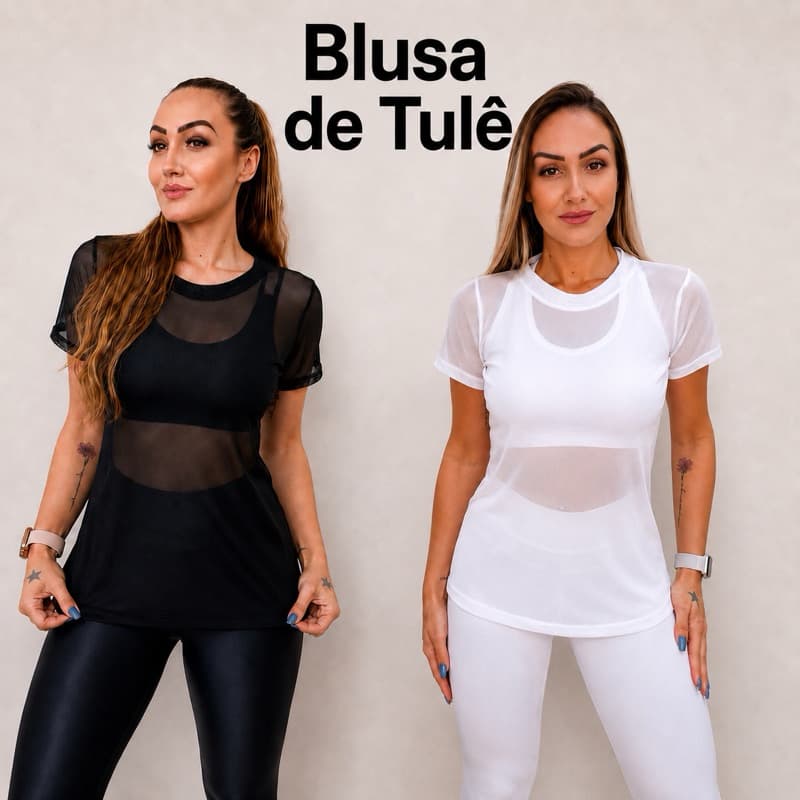 Blusa Feminina Tulê Fitness Academia Transparente Dry Fit