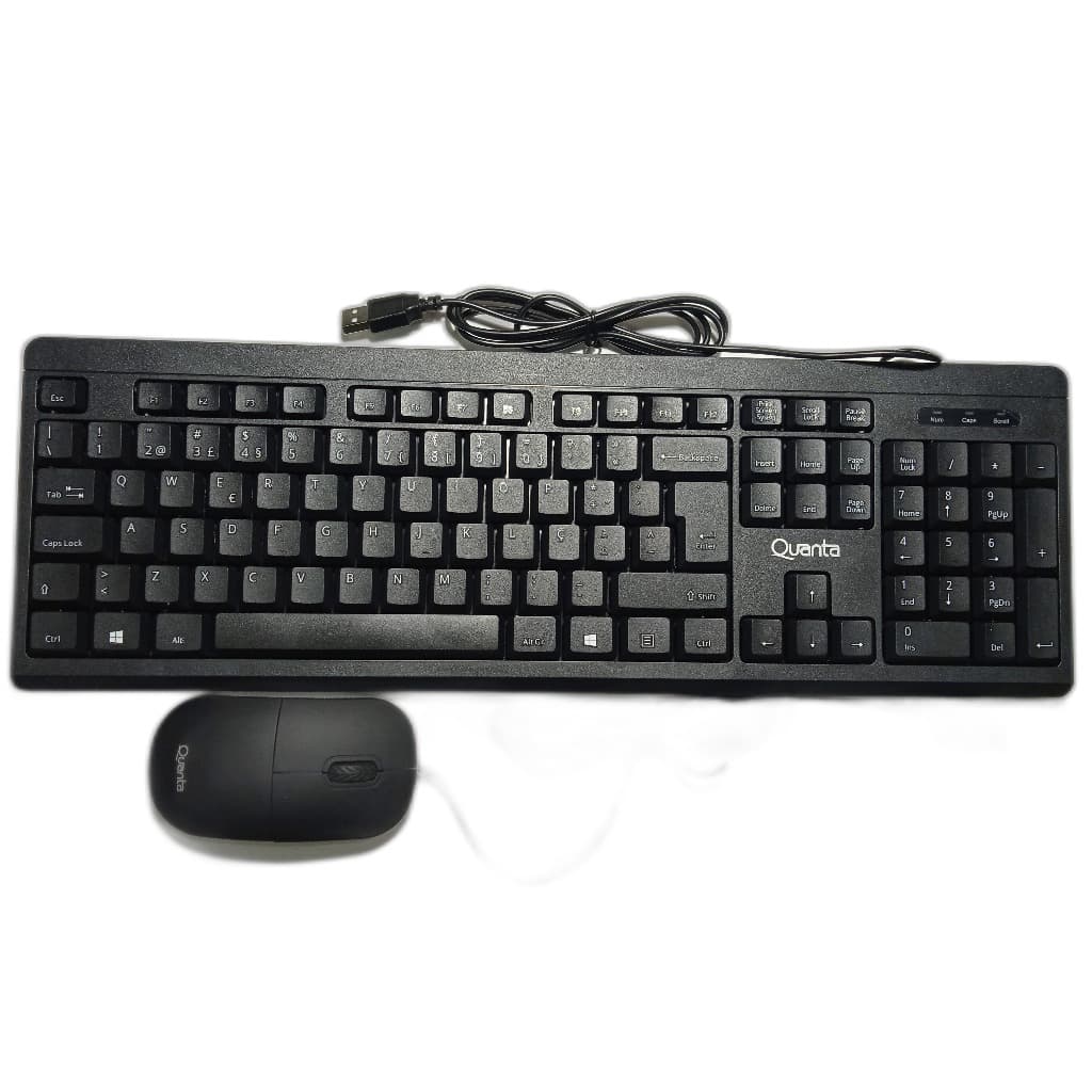 Kit Teclado E Mouse Com Fio Quanta Usb Abnt 2 Português Resistente