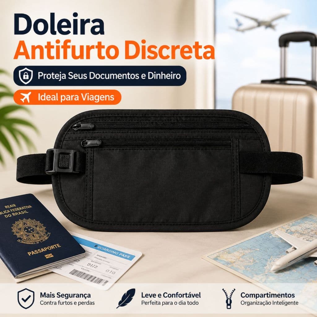 Kit 1 / 2 Pochete Doleira Antifurto Discreta Porta Dinheiro Documento Passaporte Viagem Shows