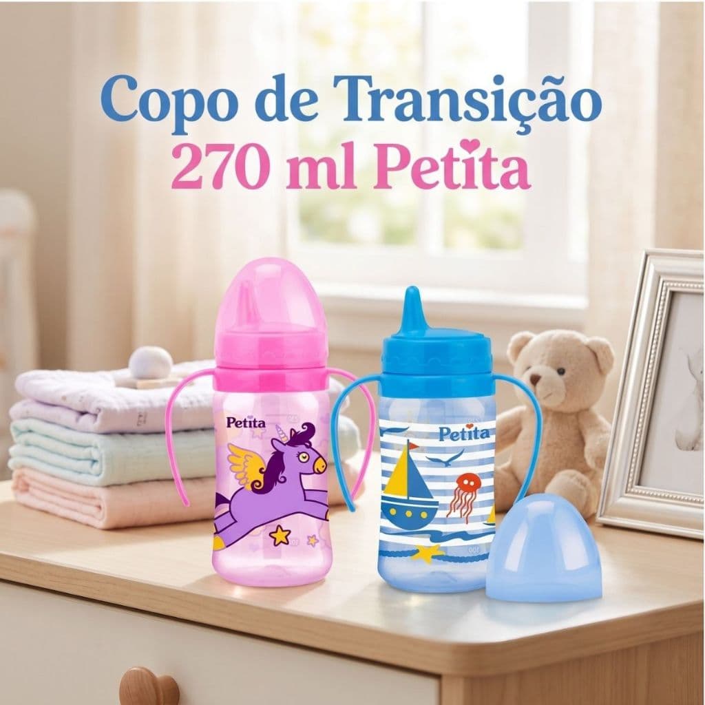 Copo Infantil Válvula Redutora C/ Alças 270ml Petita +6M
