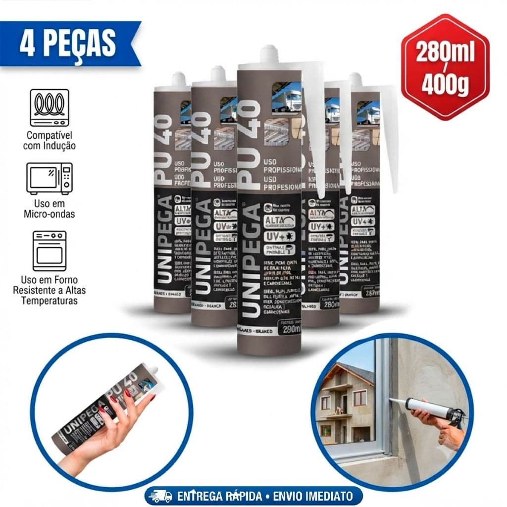 Kit 4 PU Cola de 40 Profissional Alta Resistência Para PVC Madeira Ceramica Metal Construção