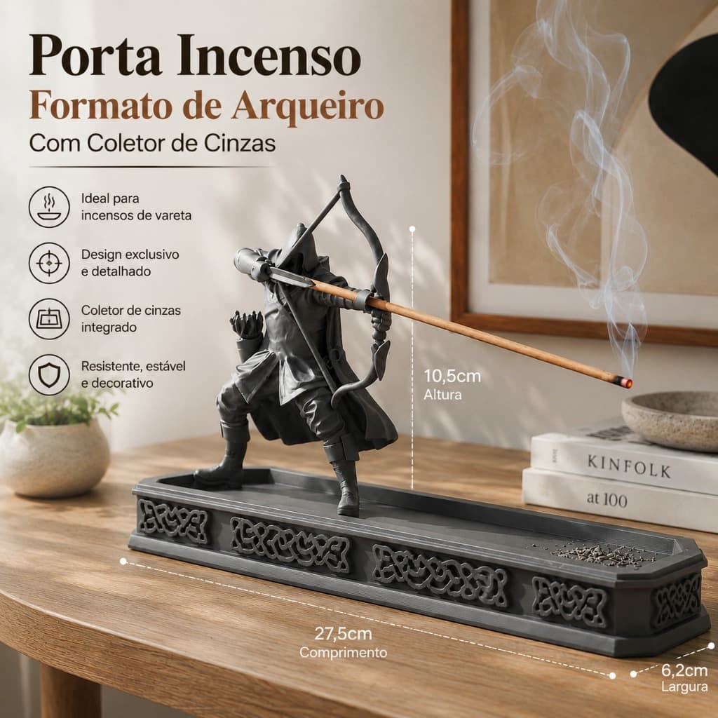 Porta Incenso Formato de Arqueiro Com Coletor de Cinzas