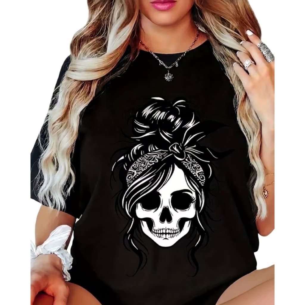 camisa feminina Caveira Estilosa 100% Algodão Moda Street Tumblr