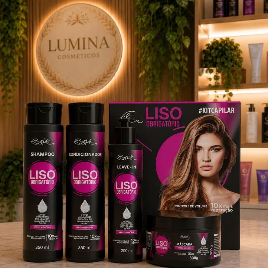 Kit 04 itens Liso Obrigatório BELKIT Shampoo Condicionador Leave-in Máscara Capilar Tratamento