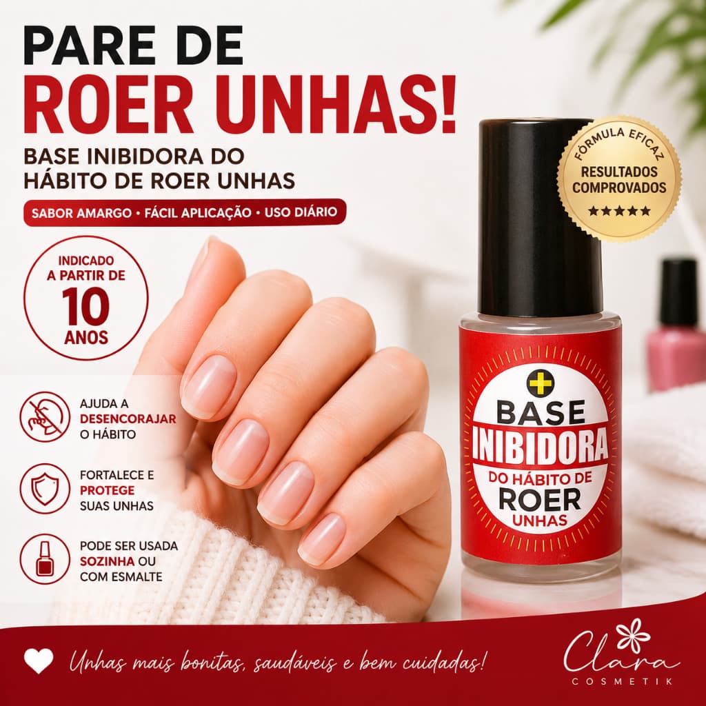 Base Inibidora Do Hábito De Roer Unhas Super Amarga Clara Cosmetik Fortalecedora e Crescimento de Unha