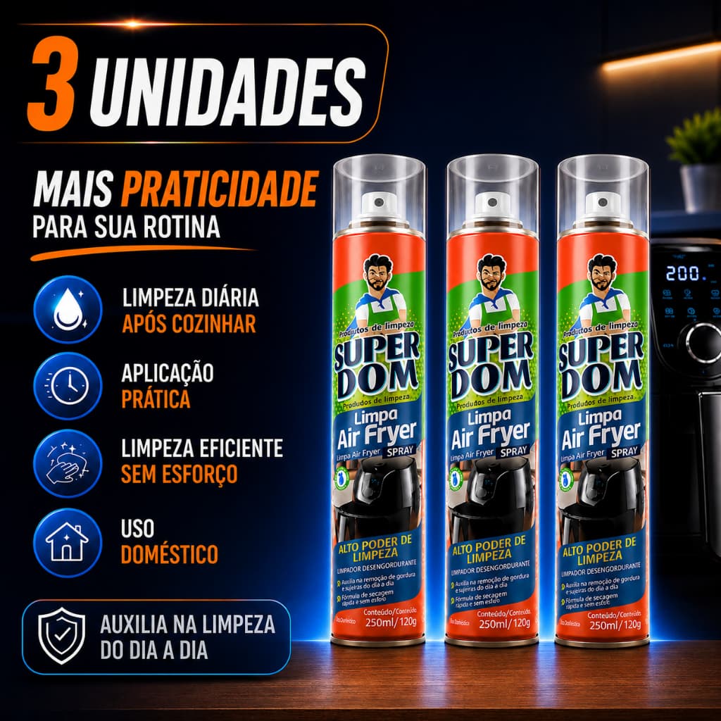 Super Dom Limpa Air Fryer Alto Poder De Limpeza Sem Estragar Sua Air Fryer Limpeza Sem Esforço 250ml