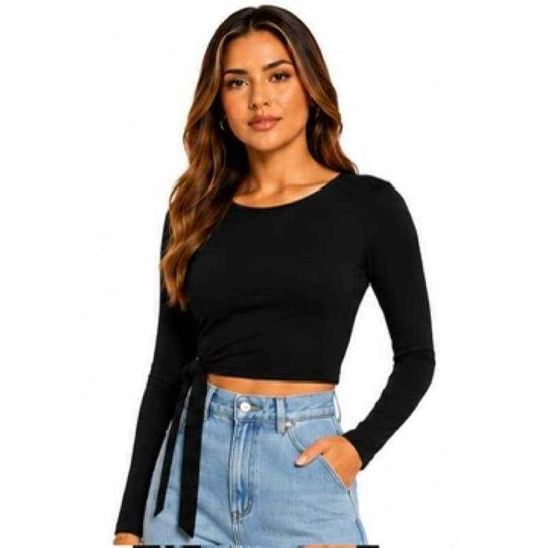 Cropped Feminino Manga Longa com Amarração Lateral | Tendência 2026 | P ao GG