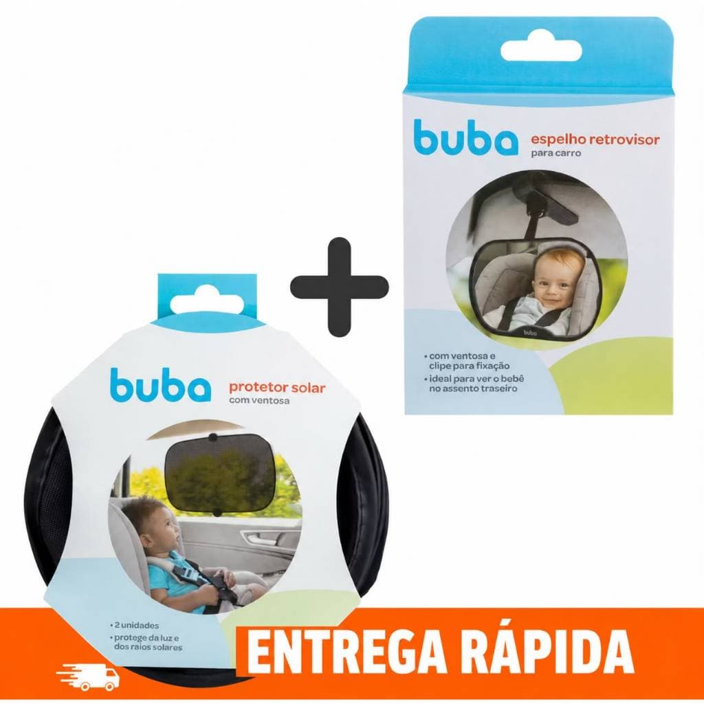 Kit de Espelho Retrovisor e 2 Protetores Solar para Carro com Ventosa Buba Original