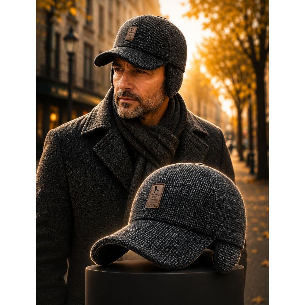 Boné Masculino Aba Curva 2 Em 1 Com Protetores Orelhas Perfeito Para Inverno Frio