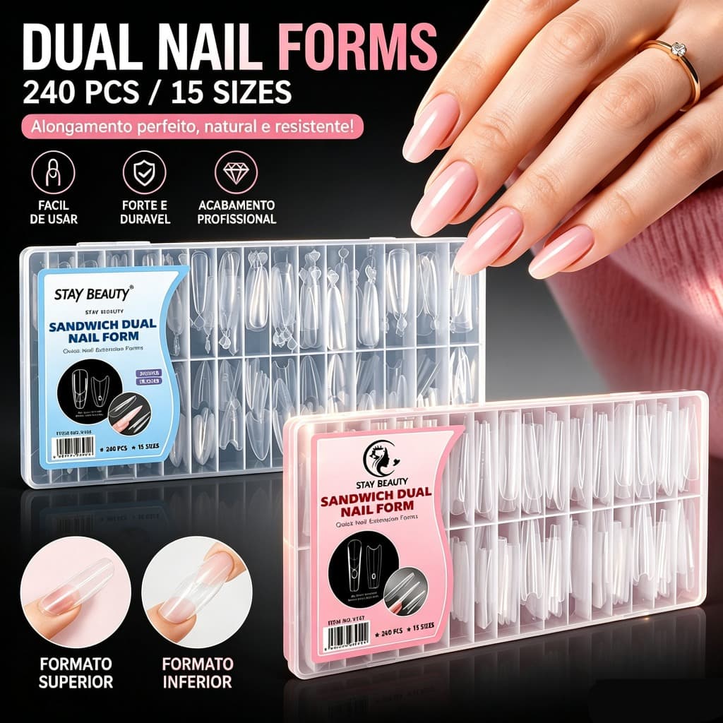 Molde Sanduíche Formas De Unhas Duplas 240 Pçs Extensões Caixão Amêndoa Molde Superior Inferior Novo - Helen Color