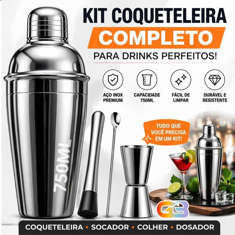 4 em 1 Bartender Caipirinha Copo 500ml Colher Socador Dosador Coqueteleira Batida Drinks Para Bar Restaurante CF-04