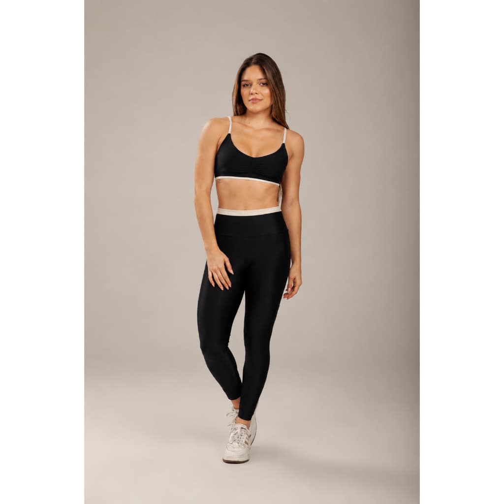 Conjunto Fitness Academia Feminino Microcanelado Premium Top com Bojo Removível e Calça Cintura Alta UV50+