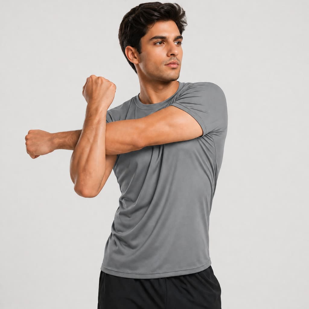 Camiseta Masculina Esportiva Manga Curta Cores Lisas Sortidas Tecido Respirável