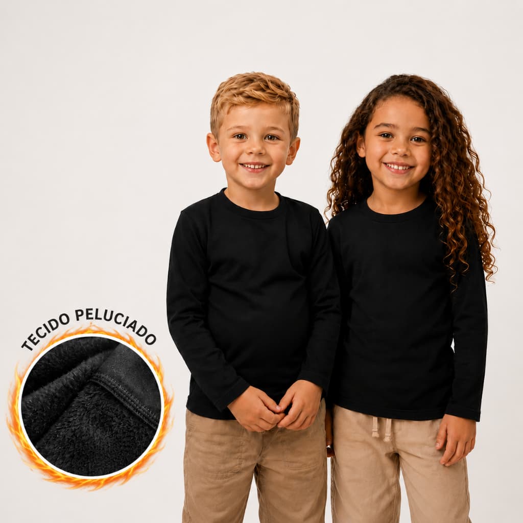 1 ou 2 Blusa de Frio Termica Infantil Peluciada Manga Longa Inverno Menino e Menina 2 ao 8 Segunda Pele