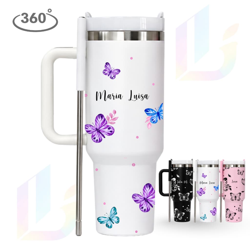Copo Garrafa Térmico Inox 1.2L Personalizada Borboletas 360° - Presente Premium Exclusivo