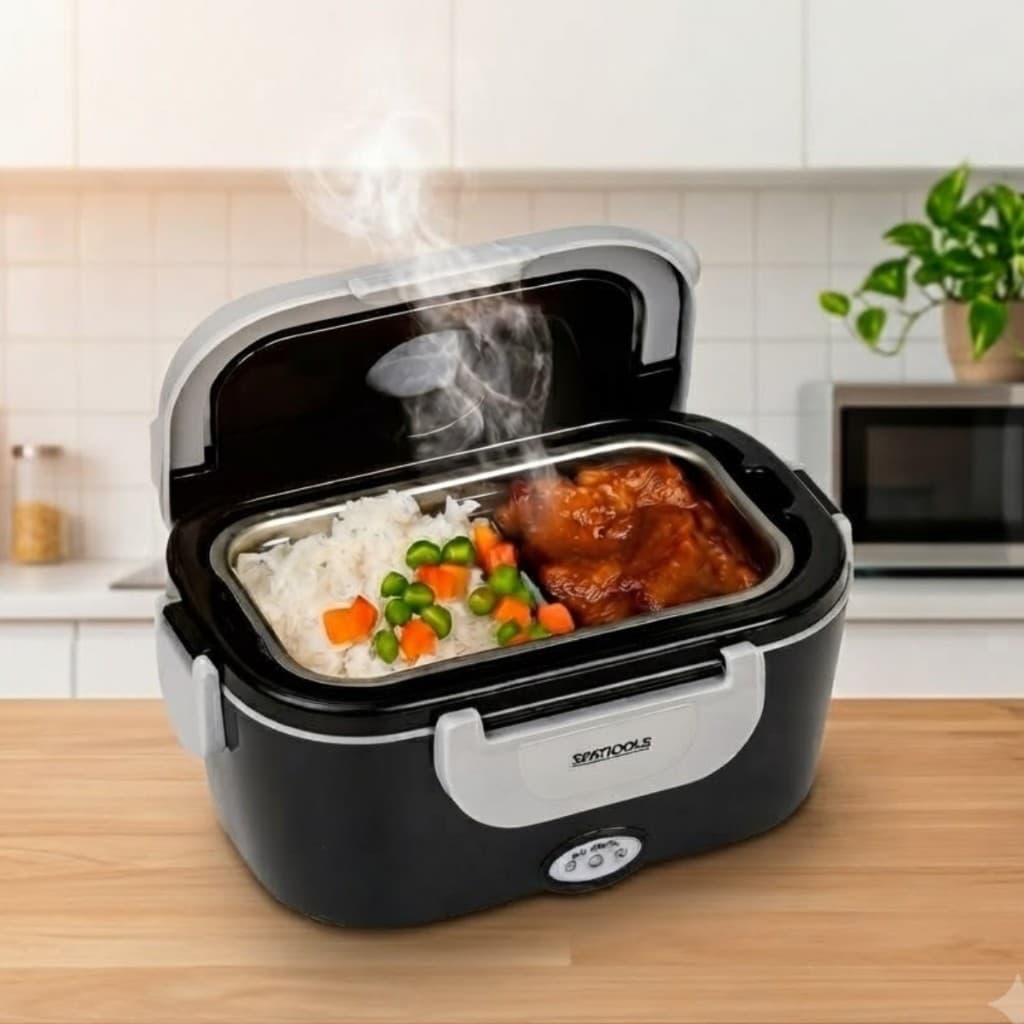Marmita Eletrica Bivolt Portatil Cozinha Casa Trabalho Faculdade Viagem Marmiteira Alimentos Aquece Porta Marmitas Preta