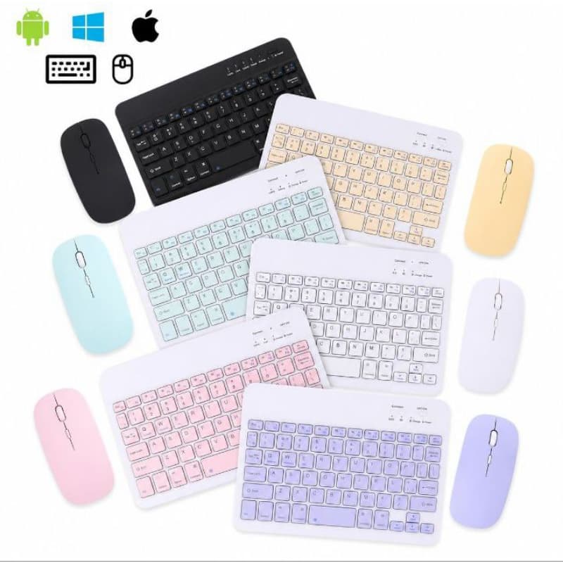 Teclado Sem Fio Bluetooth 10 Polegadas com Mouse Disponível na cor Branco, rosa, lilás e preto